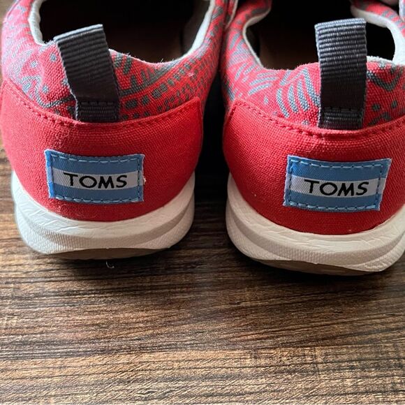 TOMS Del Rey Red and Gray Design Lace Up Sneakers Shoes Size 7.5 - Picture 6 of 10